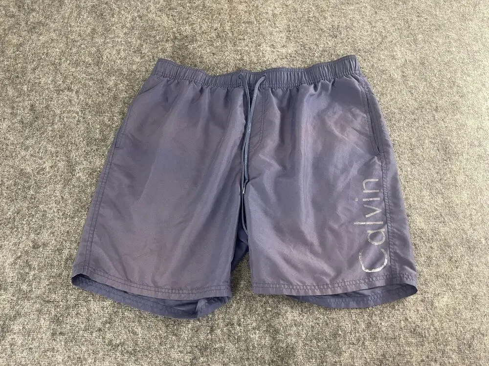 Calvin Klein Swim Trunks Mens Extra Large Board Shorts Blue Logo Stretch N320